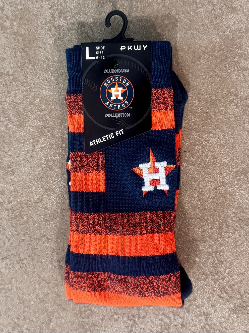 Houston Astros PKWY Clubhouse Collection NWT Crew Socks L 6-12 Navy Orange